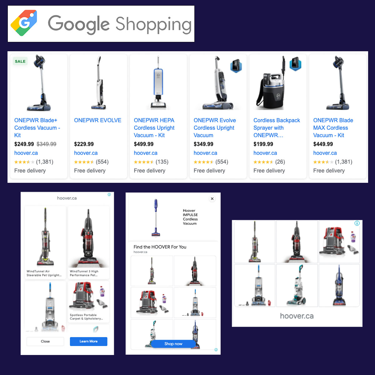Nexus Digital Hoover ONEPWR google Shopping ads creative
